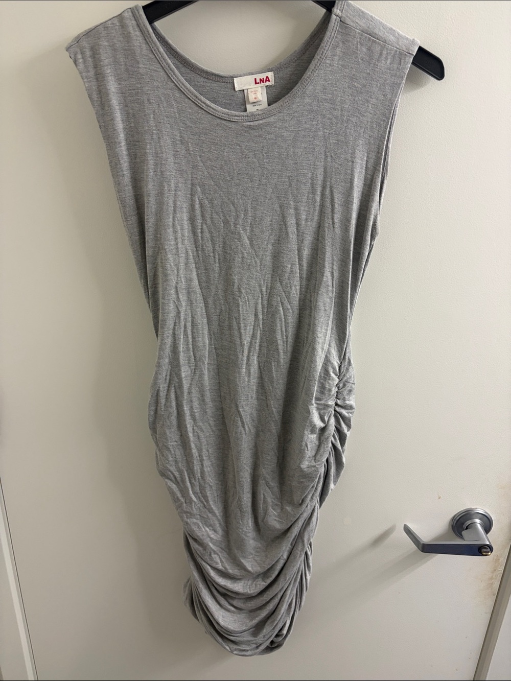 LNA Light Gray Sleeveless Ruched Midi Dress